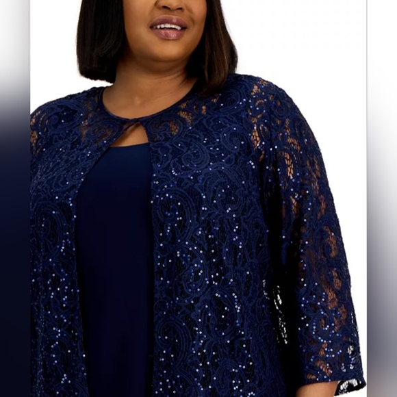 Alex Evenings Plus Size Long Sequin Lace Jacket & Tank Top Set - Picture 4 of 9